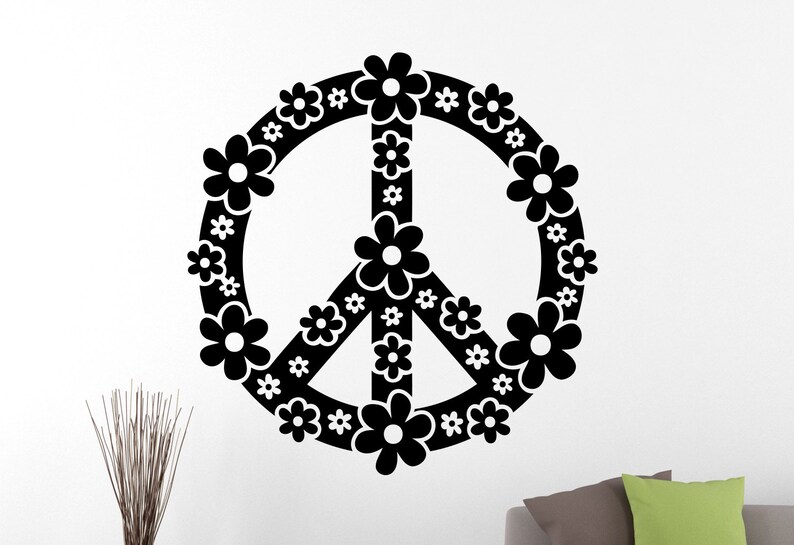 Fl Peace Sign Wall Decal Symbol Sticker Flower Vinyl Art Home Interior Bedroom Girls Room Decor Door Window Removable Mural 2psg
