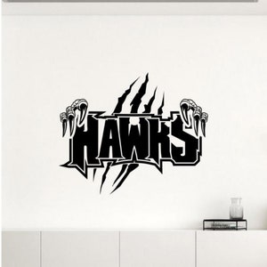 Hawks Wall Decal Vinyl Sticker Football Baseball Basketball Soccer Hawks Mascot Decor Wall Art Poster Gift Logo Sign Self Adhesive 2708