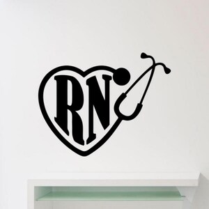 RN Decal Vinyl Wall Sticker Registered Nurse Decor Heart Stethoscope Wall Art Nurse Poster Phlebotomist Gift Medical Sign Self Adhesive 2804