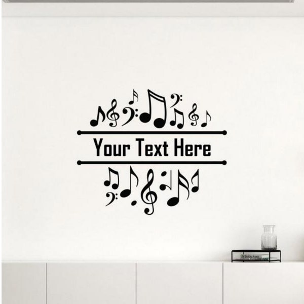 Sticker mural musique personnalisé vinyle autocollant Notes de musique décor art mural musicien personnalisé cadeau affiche pochoir signe pochoir mural 2705