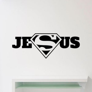 Naklejka ścienna Super Jesus Naklejka winylowa Jezus Chrystus Superbohater Dekoracja Wiara Sztuka ścienna Plakat Prezent Samoprzylepny Szablon Naklejka na okno samochodu 2696