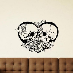Skull Lovers Wandtattoo Vinyl Sticker Decor Floral Herz Skelett Lovers Wand Kunst Poster Geschenk Selbstklebende Schablone Auto Fenster Aufkleber 2776