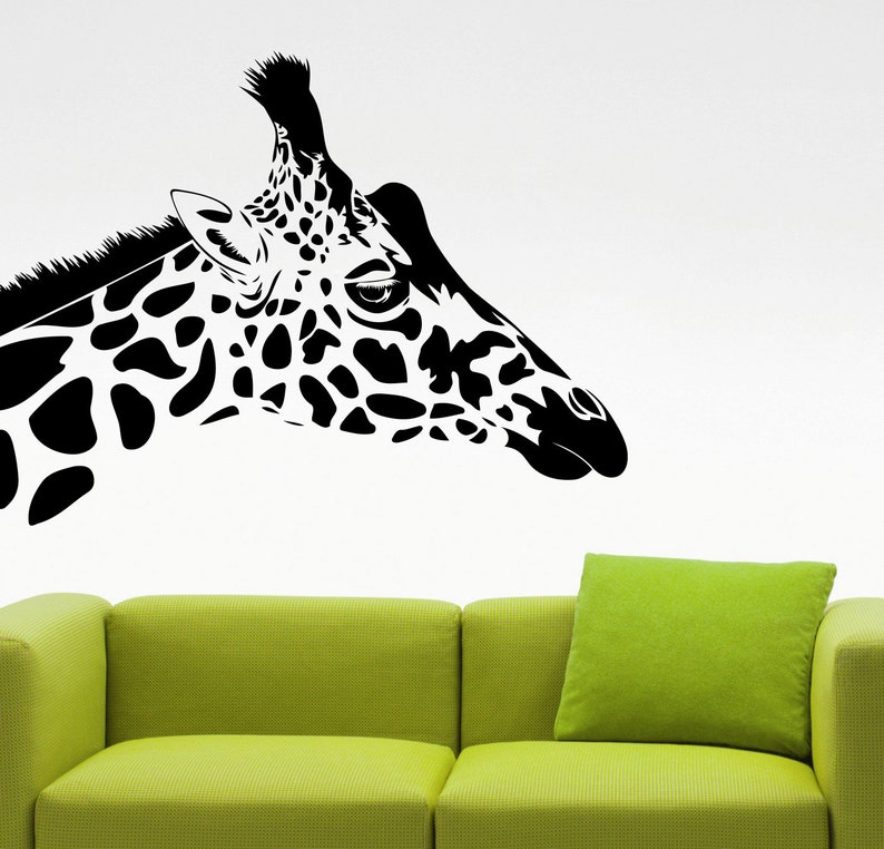 giraffe head wall sticker animal vinyl decal living room decor | etsy