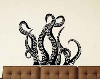 Octopus Tentacles Wall Decal Vinyl Sticker Bathroom Decor Wall Art Kraken Poster Gift Stencil Sign Self Adhesive No Background Decal 2759