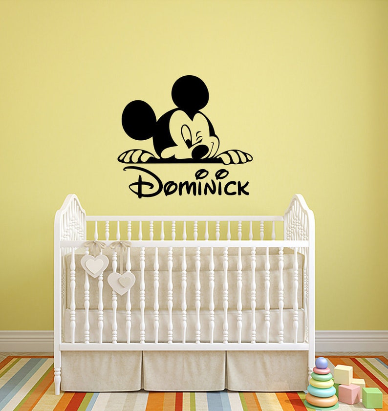 mickey mouse custom name wall decal personalized walt disney | etsy