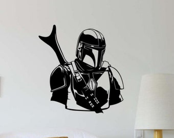 Mando pared calcomanía vinilo pegatina mandalorian decoración casco pared arte bebé niños habitación cartel hombre cueva regalo signo autoadhesivo calcomanía 2698