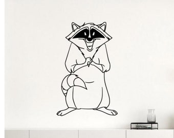 Meeko Wall Decal Vinyl Sticker Raccoon Wall Art Funny Poster Gift Self Adhesive Stencil Kids Room Nursery Wall Decor Sign 2799