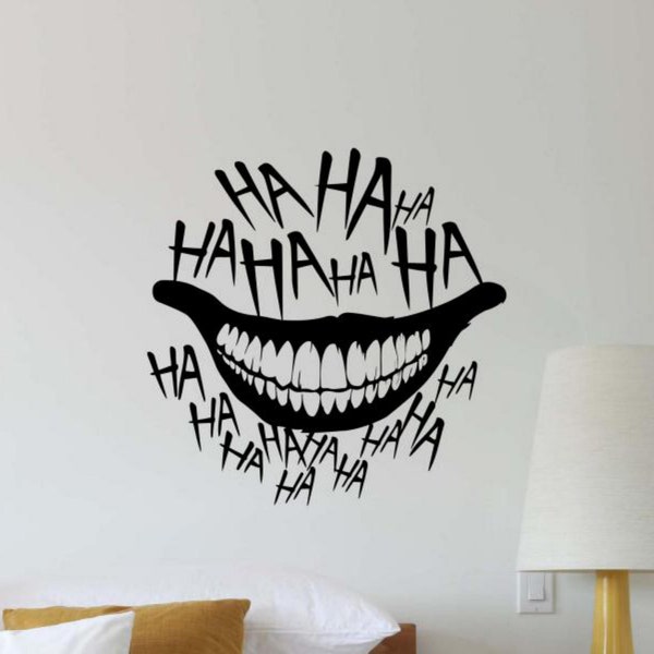 Ha Ha Ha Wall Decal Vinyl Sticker HAHAHA Decor Smile Wall Art Superhero Poster Kids Gift Smiley Face Stencil Joker Sign Man Cave Mural 2660