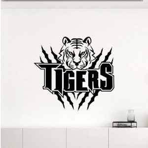 Tigers Wall Decal Vinyl Sticker Football Baseball Basketball Soccer Volleyball Tigers Mascot Decor Wall Art Poster Gift Team Logo Sign 2715