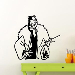 Cruella de Vil Wall Decal Vinyl Sticker Cruella Smoke Stick Wall Decor Wall Art Kids Room Poster Gift Stencil Sign Self Adhesive Decal 3972