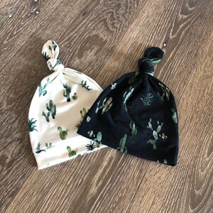 Black or Cream w/ Green Cactus knot beanie hat