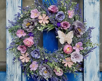 Lavender Wreath for Front Door, Spring Wreath, Easter Wreath, Rustic Wreath