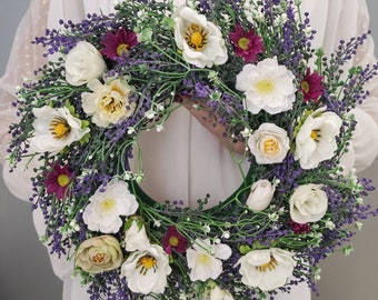 Lavender Wreath, Flower Wreath, Front Door Wreath, Spring Wreath, Welcome Wreath.