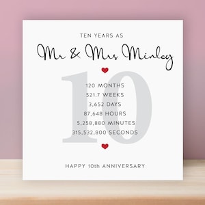 10th WEDDING ANNIVERSARY CARD Personalised Romantic Wedding Day Card ...