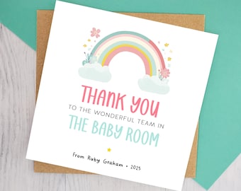 Personalised THANK YOU card for nursery, custom design for pre school staff, with rainbow theme T39