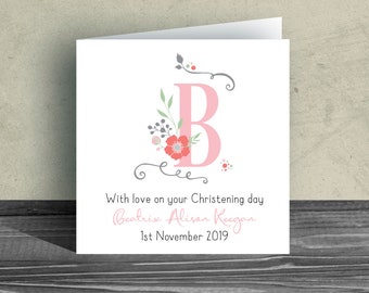 NEW BABY GREETINGS card with love on your Christening day baptism name customised personalised custom date granddaughter daughter niece D9
