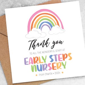 THANK YOU card - Customised with from childs name and nursery, personalised for pre school, custom, wonderful staff, gift idea rainbow T8 immagine 3