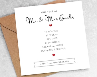 Personalized 1st Anniversary Card: Romantic Love Hearts Design