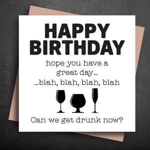 Birthday Card ~ Funny Greeting Cards, Hope you have a great day, blah blah, can we get drunk now? Alcohol, Drink, Drunk, gin wine, vodka b19