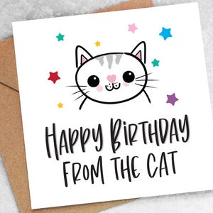 FUNNY BIRTHDAY CARD -Happy Birthday from the cat, pet lover cards, fur baby, kitten, cards for boyfriend, girlfriend, wife or husband Az16
