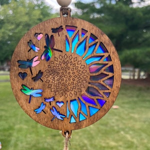 Sun catcher dragonfly sunflower memorial anniversary birthday Christmas gift. Approximately 12”