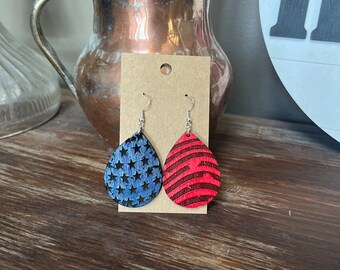 Patriotic American flag wood dangle earrings teacher appreciation gift Fourth of July