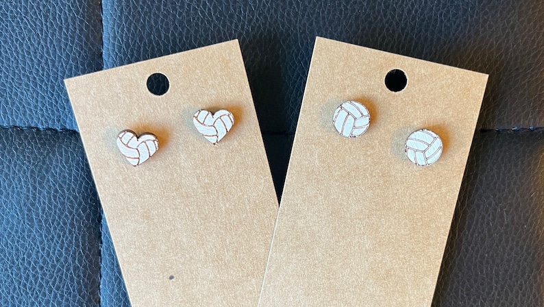 Volleyball wood engraved stud earrings Valentines Day gift Christmas gift stocking stuffer fun friend gift team gift volleyball mom image 1