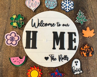 Interchangeable door hanger, interchangeable shelf sign, wall decor, personalized welcome sign mothers day  gift Realtor closing gift