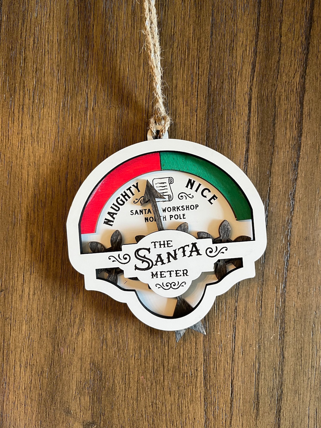 Santa Meter Naughty or Nice Wood Engraved Ornament Christmas Tree