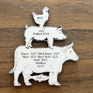 Meat temperature magnet cow pig chicken fish fridge magnet kitchen decor Father’s Day camping must have