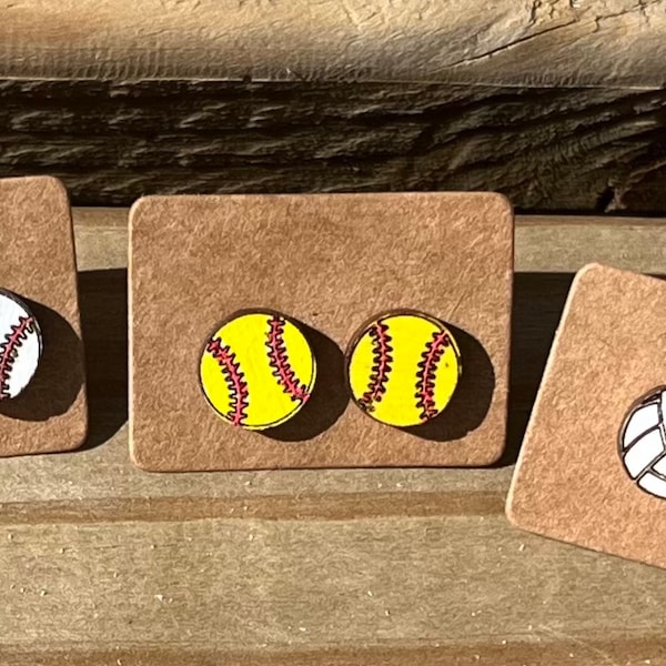 Softball wood stud earrings softball team gift softball mom