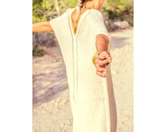 Hand-Knit Linen Kaftan Dress: Bohemian Ibiza Summer Maxi
