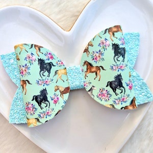 HORSE PONY GLITTER Bow, Country Western Cowgirl Barrette, Gray Black Brown Stallion Hair Clip, Palomino Ranch Headband, Farm Rodeo Party