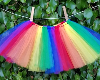 RAINBOW CLASSIC Stripe Tutu, Red Orange Yellow Green Blue Purple Tulle Skirt, Over the ROYGBIV Birthday Outfit, Halloween Costume Girl Dress