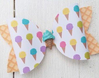 RAINBOW ICE CREAM Cone Bow, Gelato Sherbet Hair Clip, Sprinkle Flavor Barrette, Sweet Sugar Waffle Headband, Summer Dessert Birthday Party