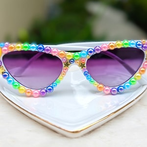 RAINBOW PRIDE SUNGLASSES, Neon Festival Rave Personalized Adult Eyewear, Colorful Custom Women Cat Eye Sunnies, Teen Lgtbq Parade Party Gift