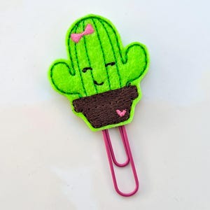 NEON GREEN CACTUS Planner Paper Clip Bookmark, Cute Desert Cacti Calendar School Supply, Hot Pink Succulent Pot Felt Journal Accessory, Gift