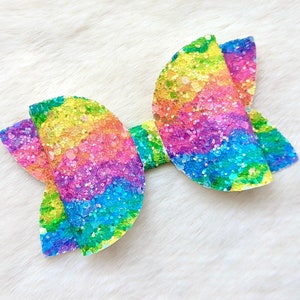 NEON RAINBOW GLITTER Bow, Kidcore 90&#39;s Hair Clip, Bright Pink Purple Orange Barrette, Blue Yellow Green Headband, Rainbowcore Road Birthday