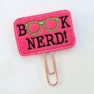 BOOK NERD PLANNER Paper Clip Bookmark, Cute Calendar School Supply, Pink Felt Journal Accessory, Reading Lover Gift, Little Stocking Stuffer