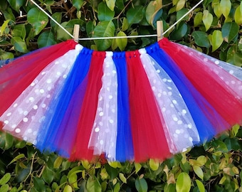 PATRIOTIC RED WHITE & Blue Tutu, 4th of July Tulle Skirt, Summer Bbq Birthday Outfit, Independence Fourth Dress, Americana Memorial Costume