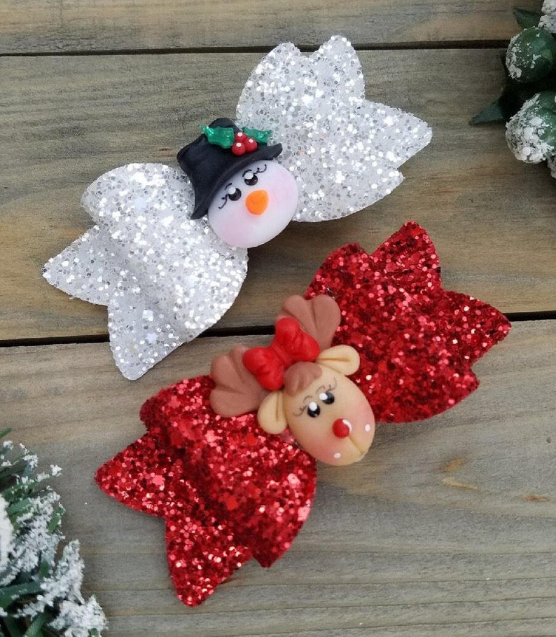 Reindeer Red Glitter HairClip Babys First Christmas Red Holiday Hair Bow Rudolph Bow Headband Toddler Piggie Clips RUDOLPH REINDEER BOW