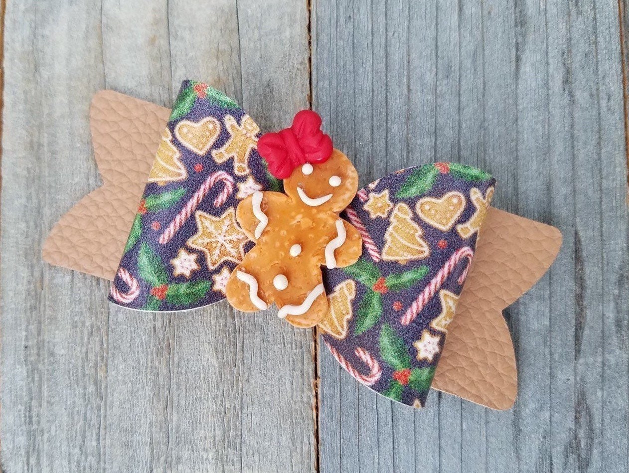 GINGERBREAD MAN COOKIE Bow Gingerbread Clay Bow Hair Clip Etsy