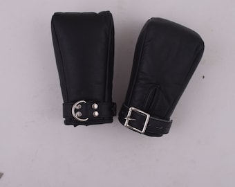 Padded Mitts Fist Glove pair Restraints Bondage Lockable Glove Leather Handmade Quality