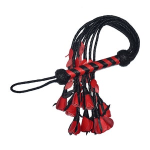 Leather Red Rose Flogger Steel Studded 09 Tails 