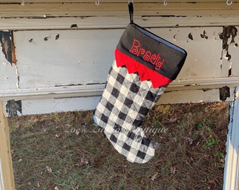 Christmas Stocking, Buffalo check Stocking, White Christmas Stocking, Farmhouse Christmas