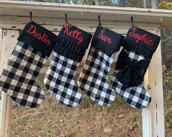 Buffalo Plaid Stockings, Christmas Stockings, White Christmas Stocking, Farmhouse Christmas