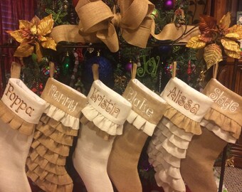 Christmas Stocking, monogrammed Stocking,Unique wedding gift, house warming gift, Burlap Stockings, Burlap Christmas Stockings, farm house