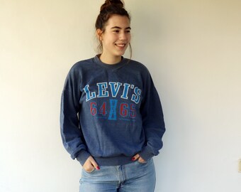 Vintage 80s Levi's Crewneck Sweatshirt, Blue USA Graphic Logo