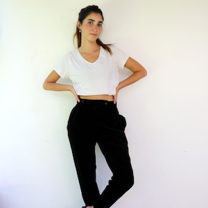 Vintage 80s Deni Cler Velvet Pants – Made in Italy Black High Waist Trousers Boho Hippie // Size 44 S/M
