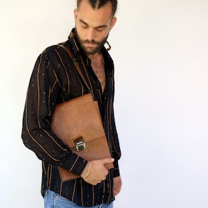 Sac en faux cuir pour hommes, vintage 70s Brown Handbag Boho Hippie Office Homme Messenger Shoulder Bag Hippy Hipster 1970s